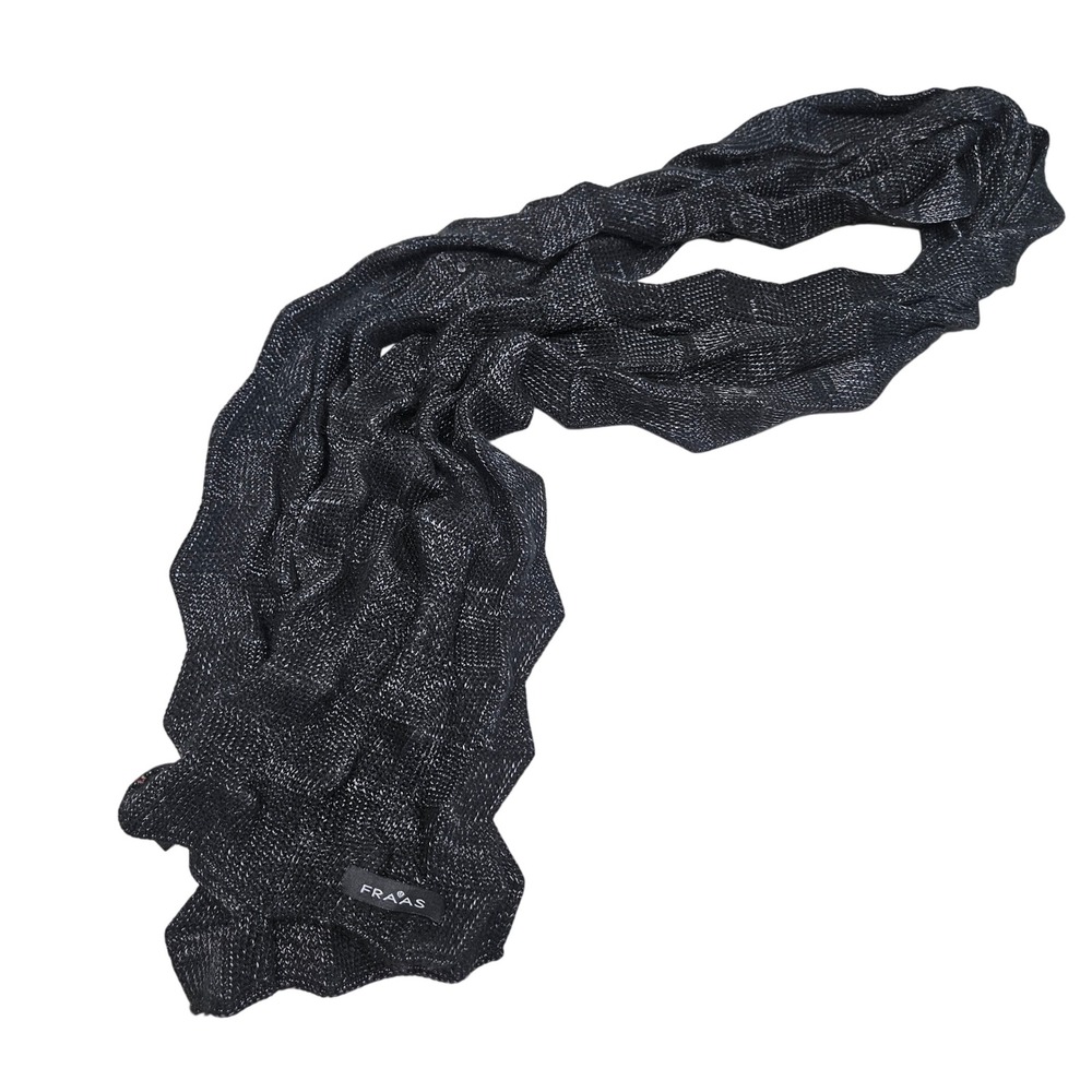 Fraas Scarf Womens Black Silver Metallic Pleated Wavy Knit Elegant Shimmer Wrap